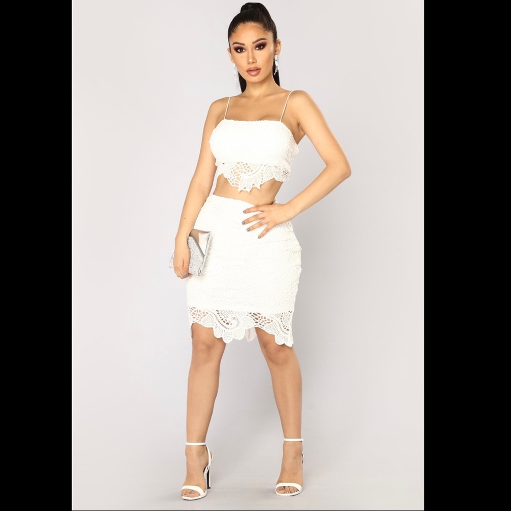 Fashion Nova white crochet set